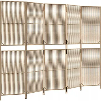 Paraván VidaXL Paraván 5dílný, béžový, polyratan 245 x 180 cm