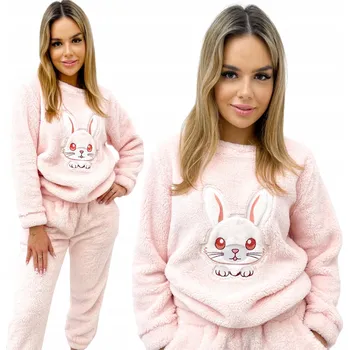 Dámské pyžamo Dámské pyžamo dvoudílné Mega Teplé Silné Kapsy Výšivka Buny Růžové S