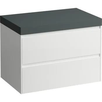 Nábytek LAUFEN LANI Modulární sestava 800, umyvadlová deska 65 mm (.266 šedá traffic), bez výřezu, se 2 zásuvkami 785x495, Bílá mat - H4055501122601