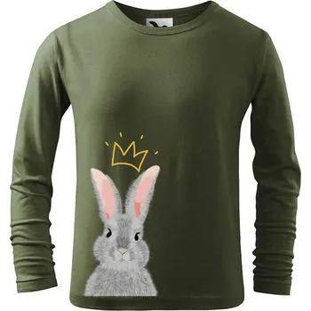 Dětská móda DOBRÝ TRIKO Dětské triko s potiskem Králík s korunkou Velikost: 122/6 let, Barva: Khaki