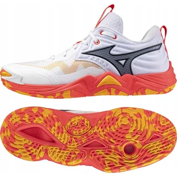 Pánská móda Pánská volejbalová obuv Mizuno WAVE MOMENTUM ELITE 9.5 Bílá, Oranžová, Mix, Tmavě šedá