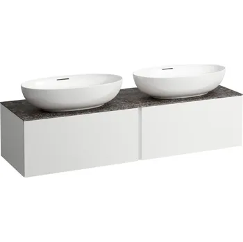 Umyvadlo LAUFEN ILBAGNOALESSI Zásuvkový element 1600, se 2 zásuvkami, s výřezem vlevo a vpravo, s vrchní deskou Marrone Naturale vč. otvoru pro baterii, pro umyvadlo H818975/6, H818977/8 1600x500, Multicolour - H4323570979991