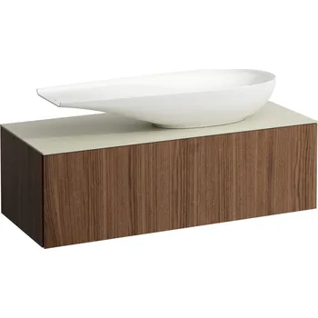 Umyvadlo LAUFEN ILBAGNOALESSI Zásuvkový element 1200, s jednou zásuvkou, s výřezem vpravo, s vrchní deskou Calce Avorio vč. otvoru pro baterii, pro umyvadlo H818974 1200x500, Noce canaletto - Dřevěná dýha - H4313250976301