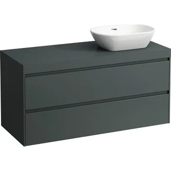 Koupelnový nábytek LAUFEN LANI Modulární sestava 1200, umyvadlová deska 65 mm (.266 šedá traffic), s výřezem vpravo, se 2 zásuvkami 1185x495, Šedá traffic - H4055731122661
