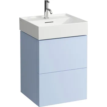 Nábytek Kartell LAUFEN Skříňka pod umyvadlo, se 2 zásuvkami, včetně organizéru, s prostorově úsporným sifonem pro umyvadlo H810332 480x450, Šedomodrá - H4075090336451