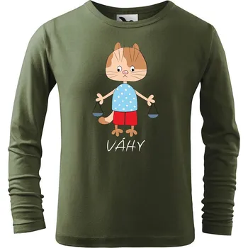 Dětská móda DOBRÝ TRIKO Dětské bavlněné triko Zvěrokruh kočka Váhy Velikost: 110 /4 roky, Barva: Khaki