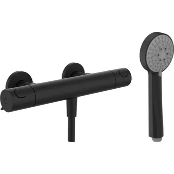 Vodovodní baterie LAUFEN THERM Sprchová nástěnná termostatická baterie 150 mm, s flexibilní sprchovou hadicí Simiflex Zero a ruční sprchou Stella 80, 1 funkce, PVD titan černý mat 360x200, no colour - HF506551428600