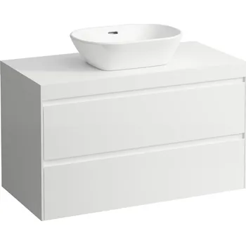Koupelnový nábytek LAUFEN LANI Modulární sestava 1000, umyvadlová deska 65 mm (.260 bílá mat), s výřezem uprostřed, se 2 zásuvkami 985x495, Bílá lesklá - H4045611122611