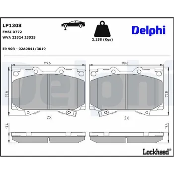 Brzdová destička Sada brzdových destiček, kotoučová brzda DELPHI LP1308