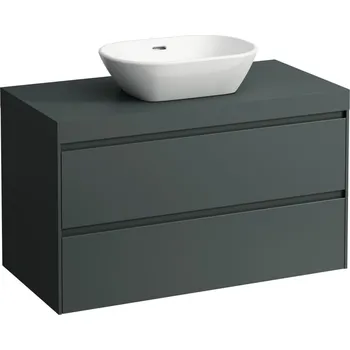 Koupelnový nábytek LAUFEN LANI Modulární sestava 1000, umyvadlová deska 65 mm (.266 šedá traffic), s výřezem uprostřed, se 2 zásuvkami 985x495, Šedá traffic - H4055611122661