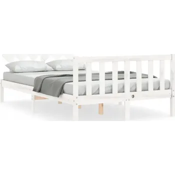 Postel Bílá postel z masivního borovicového dřeva 195,5 x 140,5 x 81 cm