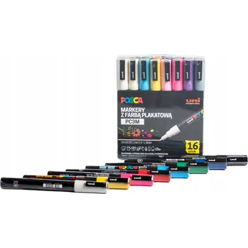 Plakátový fix kulatý hrotem UNI POSCA PC-3M, sada 16 barev
