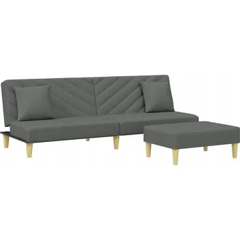 Pohovka Rozkládací pohovka pro 2 osoby s polštáři a podnožkou, tmavě šedá