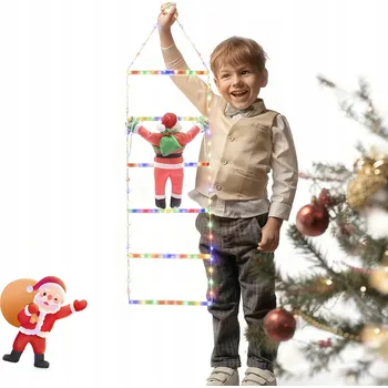 Vánoční dekorace VÁNOČNÍ LED DEKORACE Mikuláš ŠPLHAJÍCÍ PO ŽEBŘÍKU SVÍTÍCÍ 120cm