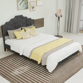 Postel Čalouněná postel dvoulůžko 140x200 cm Šedá