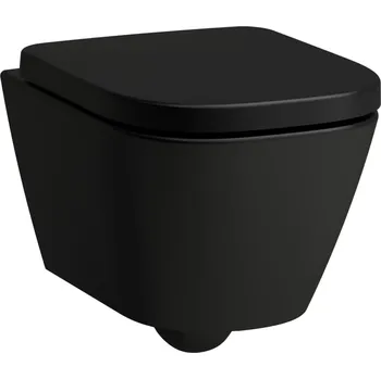 Klozet LAUFEN MEDA Závěsné WC COMBI PACK, Silent flush, rimless, hluboké splachování. Obsahuje závěsné WC rimless advanced compact, sedátko s poklopem se zpomalovacím systémem a sadu zvukově izolačních podložek mezi WC a stěnu 490x360, Černá mat - H8661137160001