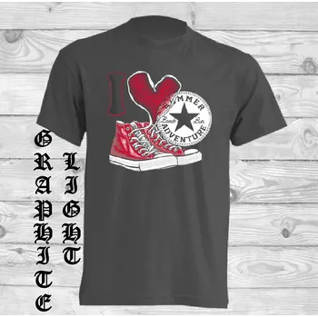 Pánské tričko panske-levne-bavlnene-tricko-potisk-tenisky-sdce-napis Barva: Graphite - grafitová, velikost: S