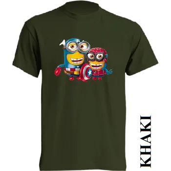 Pánská móda levne-bavlnene-tricko-potisk-mimon-spiderman-kapitan-amerika Barva: Khaki, velikost: L