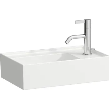 Umyvadlo Kartell LAUFEN Umyvátko, asymetrické, se skrytým opadem, s armaturní deskou vpravo 460x280, Bílá LCC Active (LAUFEN Clean Coat Active) - H815334A001121