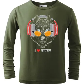 Dětská móda DOBRÝ TRIKO Dětské bavlněné triko I love music Velikost: 134/8 let, Barva: Khaki