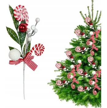 Vánoční dekorace VÁNOČNÍ VĚTVIČKA LÍZÁTKA ZVONEK MAŠLIČKA Větvičky na vánoční stromeček na aranžování