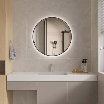 Zrcadlo Erga Emma, ​​kulaté LED zrcadlo 60cm, černý kovový rám, 1380 lm, 6500K, zadní osvětlení, ERG-V01-201-6060-BK