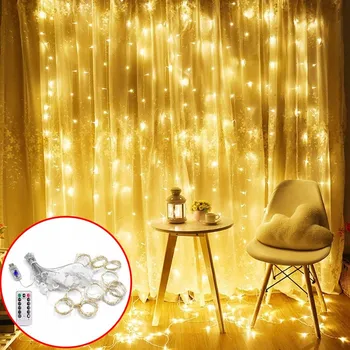 Vánoční dekorace KURTYNA ŚWIETLNA GIRLANDA LAMPKI 300 LED TEPLÁ BÍLÁ VÁNOČNÍ S DÁLKOVÝM OVLADAČEM