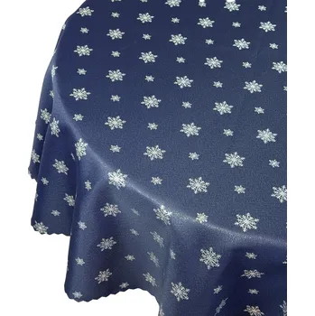 ubrus Vánoční ubrus na stůl Vánoce Sníh Tmavě modrý Stříbrný Kulatý prům. 140 cm