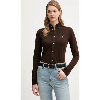 Pánské oblečení Bavlněná košile Polo Ralph Lauren 211924258 hnědá 89X, vel. M