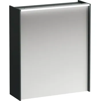 Nábytek LAUFEN LANI Zrcadlová skříňka, 600 mm, 1 dvířka, závěsy dvířek vpravo, s vodorovným LED osvětlením, 2 skleněné poličky, el. zásuvka 620x210, Šedá traffic - H4037321122661