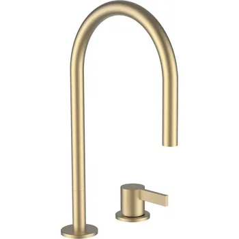 Vodovodní baterie Kartell LAUFEN Umyvadlová stojánková dvouotvorová páková baterie, otočný výtok 166 mm, průtok 5,3 l/min, bez automatické výpusti, PVD světle zlatá matná 1x1, no colour - H3113320832201