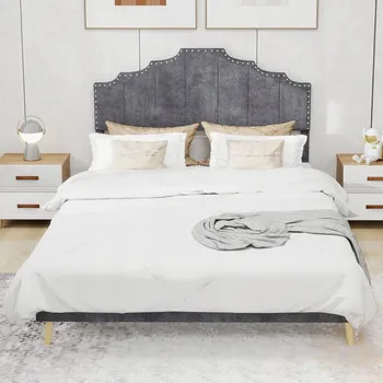 Postel Čalouněná postel dvoulůžko 160x200 cm Šedá