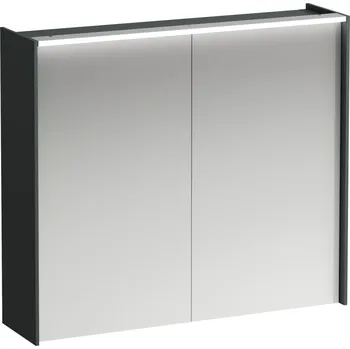 Nábytek LAUFEN LANI Zrcadlová skříňka, 800 mm, 2 dvířka, s vodorovným LED osvětlením, 2 skleněné poličky, el. zásuvka 820x210, Šedá traffic - H4037621122661