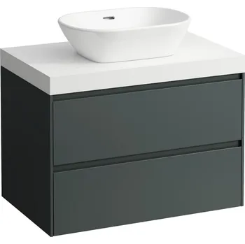 Nábytek LAUFEN LANI Modulární sestava 800, umyvadlová deska 65 mm (.260 bílá mat), s výřezem uprostřed, se 2 zásuvkami 785x495, Šedá traffic - H4045511122661