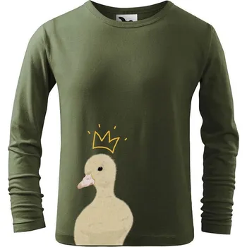 Dětská móda DOBRÝ TRIKO Dětské triko s potiskem Kachnička s korunkou Velikost: 122/6 let, Barva: Khaki