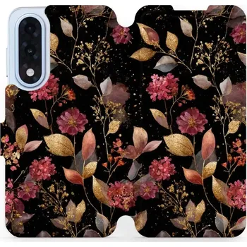 Pouzdro na mobilní telefon Flipové pouzdro Mobiwear - OnePlus Nord 5 - V171S Zlatavé lístky a květy (Knížkové flip pouzdro, obal, kryt na mobil OnePlus Nord 5 - V171S Zlatavé lístky a květy, materiál Umělá kůže + TPU - ochrana 360°, stojánek, silikonová vanička, magnetické zavírání