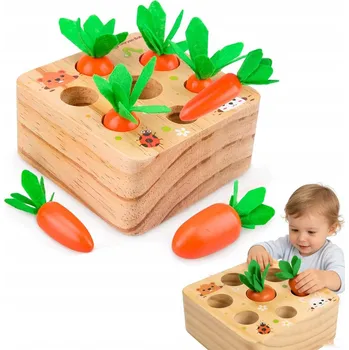 Dřevěná hračka DŘEVĚNÁ HRA MONTESSORI - CHYTÁNÍ MRKVEK PRO DĚTI