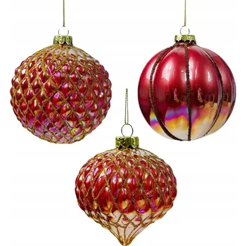 Vánoční dekorace FUCHSIOVÉ SKLENĚNÉ VÁNOČNÍ BAŇKY S DUHOVÝM LESKEM Sada 3 ks Vánoční Baňky ozdobené Koule