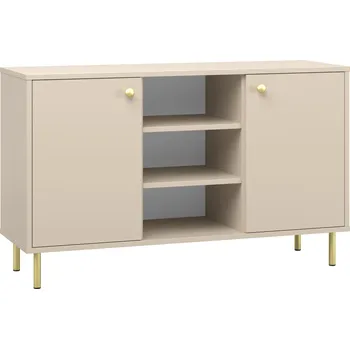 Komoda Komoda do obývacího pokoje VENUS Skříňka dvoudveřová s policemi kašmír zlaté nožky