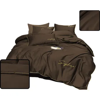Povlečení Sada Povlečení s Výšivkou 200x220 3 Dílná Mikrovlákno – TMAVÁ ČOKOLÁDA