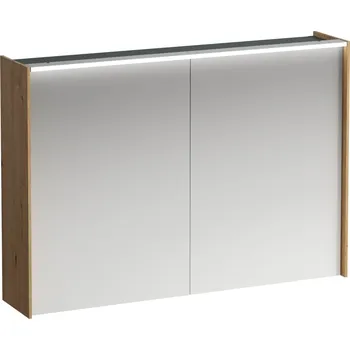 Koupelnový nábytek LAUFEN LANI Zrcadlová skříňka, 1000 mm, 2 dvířka, s vodorovným LED osvětlením, 2 skleněné poličky, el. zásuvka 1020x210, Special colour - H4037921129901