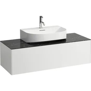 Koupelnový nábytek LAUFEN SONAR Skříňka pod umyvadlo, s 1 zásuvkou, pro umývátka H816341, H816342, s výřezem uprostřed 1175x455, Bílá mat & nero marquina - H4054510341431