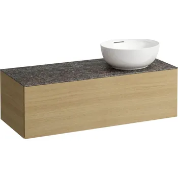 Umyvadlo LAUFEN ILBAGNOALESSI Zásuvkový element 1200, s jednou zásuvkou, s výřezem vpravo, s vrchní deskou Marrone Naturale vč. otvoru pro baterii, pro umyvadlo H818975/6 1200x500, Světlý dub - H4323170972501