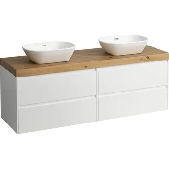 Koupelnový nábytek LAUFEN LANI Modulární sestava 1600, umyvadlová deska 65 mm (.267 divoký dub), s výřezy vlevo a vpravo, se 4 zásuvkami: zásuvkový element 800 pravý + zásuvkový element 800 levý 1570x495, Multicolour - H4065941129991