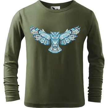 Dětská móda DOBRÝ TRIKO Dětské bavlněné triko Letící sova Velikost: 110 /4 roky, Barva: Khaki