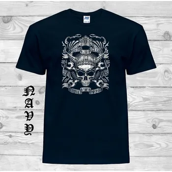 levne-bavlnene-tricko-potisk-motor-club-lebka Barva: Navy - tmavě modrá, velikost: 4XL