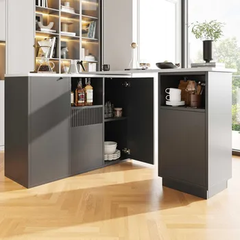 Jídelní stůl Otočný bar 360° Jídelní stůl Boční skříňka černá 210 x 30 x 100,9 cm