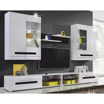 Komoda Meblościanka OWAL biały czarny biały połysk TV stolek komoda police regál