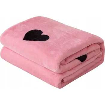 Prostěradlo Plyšová deka z mikrovlákna 160x200 Srdce srdíčka růžová černá