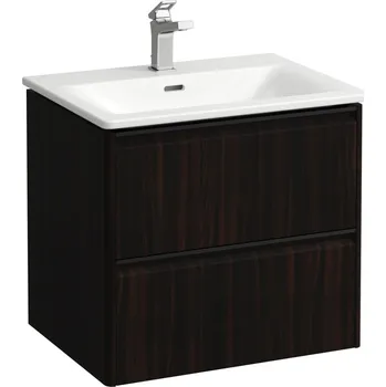 Koupelnový nábytek LAUFEN PALACE Umyvadlo slim se skříňkou 60 cm, se 2 zásuvkami, vč. dělícího systému do zásuvek. Lze instalovat standardní nebo prostorově úsporný sifon H894250, s držákem z tmavého hliníku 600x450, Tmavěhnědý jilm - H8617022631041